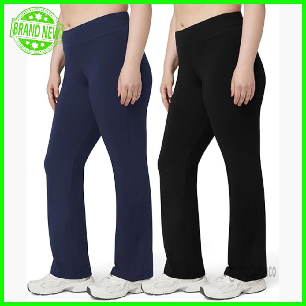 Flared Cotton Blend Yoga Leggings 32.5" Inseam Wide Waistband Lounge Pants
